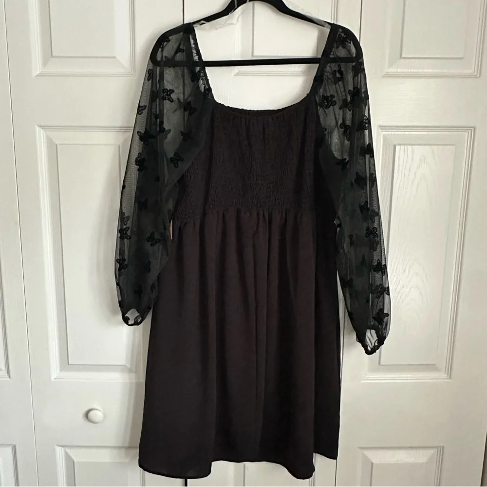 Witchy Black Smocked Butterfly Dress Womens 3X Mesh Whimsigoth Dark Fairy NWT - Picture 3 of 15
